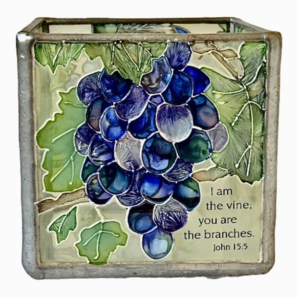 Joan Baker Stained Glass Candle Holder Bible Verse - Picture 5 of 11